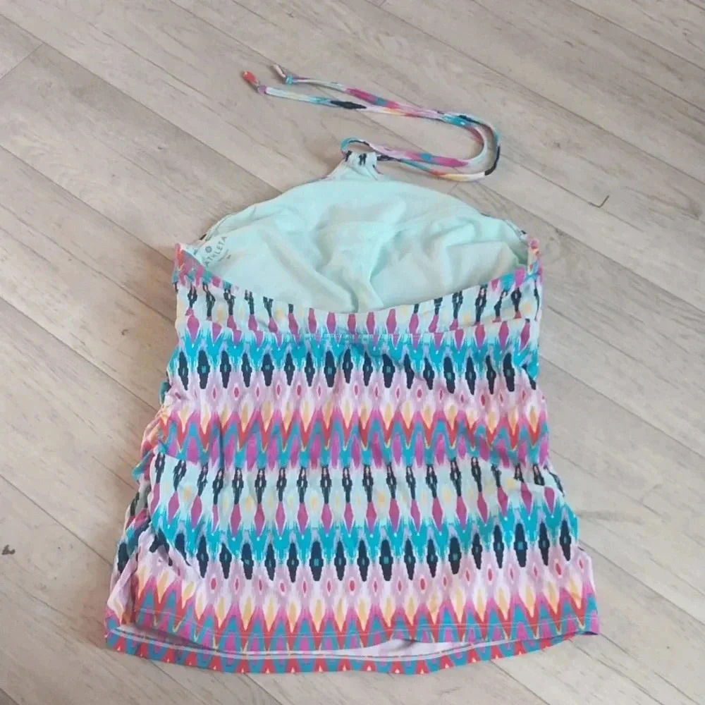 Athleta Medium Boscabell Rainbow Ikat Tankini Swim Top Colorful Print Halter Tie - Picture 4 of 8